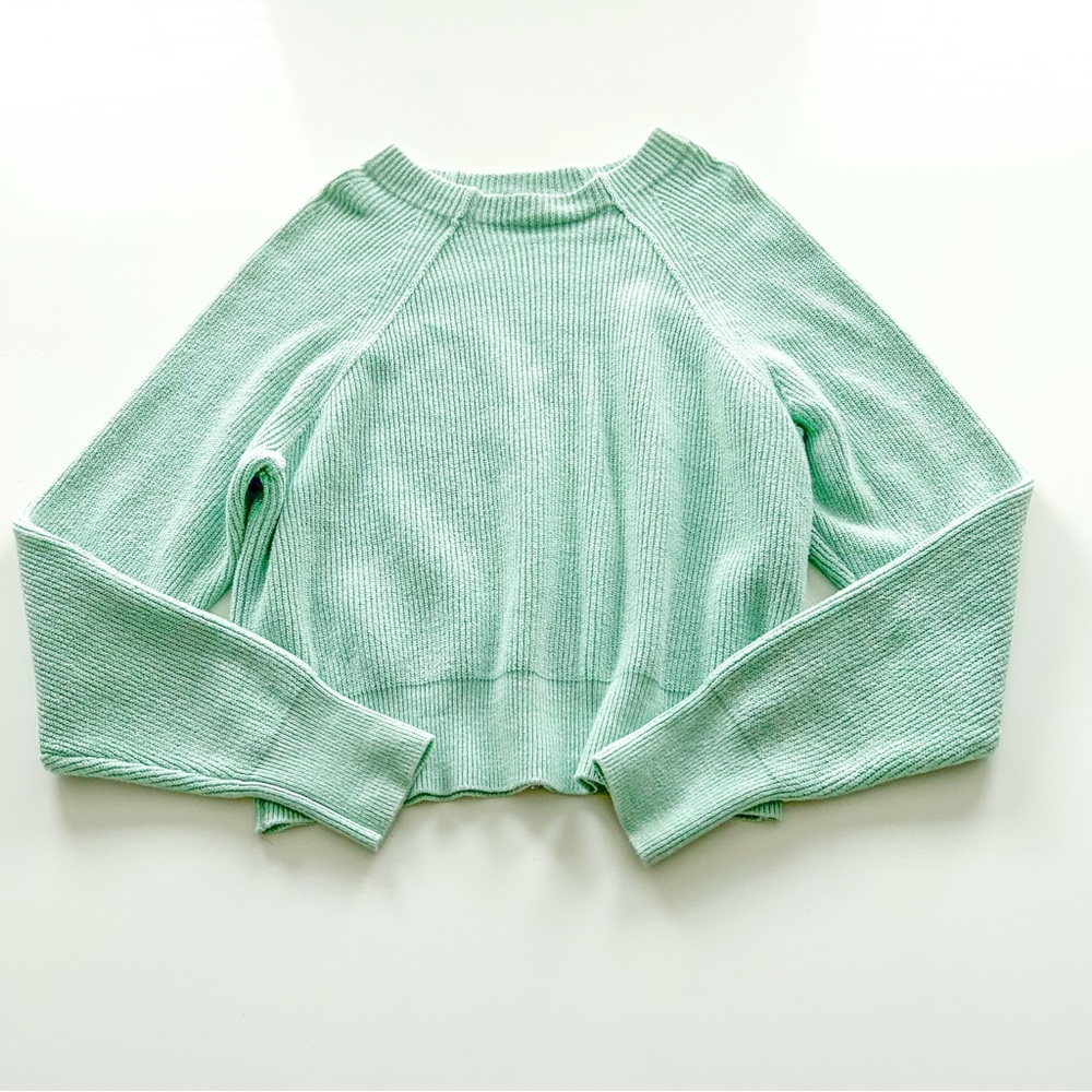 Free People Too Good Pullover Mint Green Mock Neck Sweater Size L - Picture 10 of 16